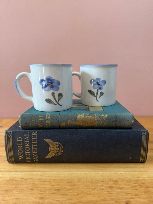 Pair of Blue and Green Ceramic Wildflower Mugs