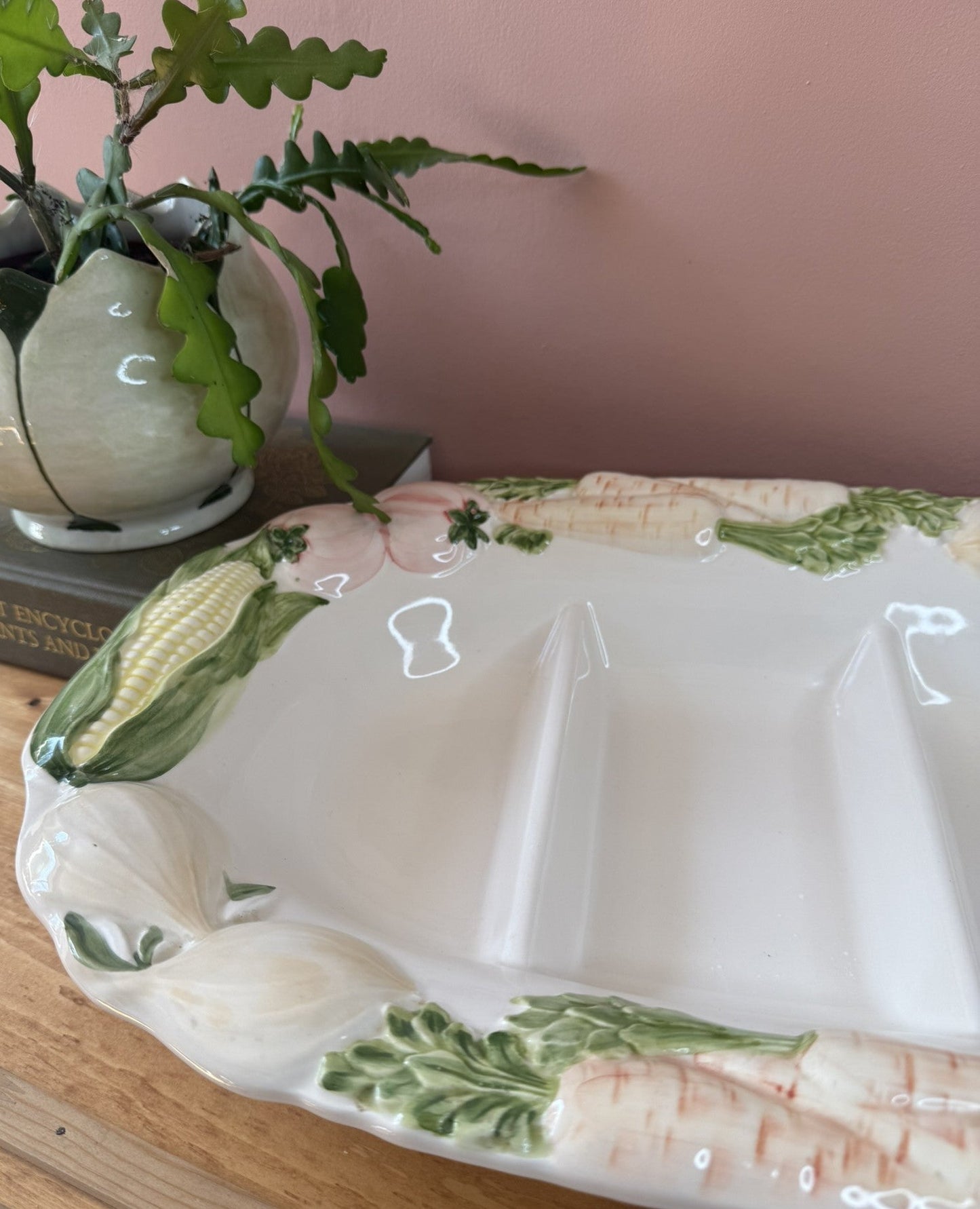 Large Embossed Ceramic Serving Dish w/ Vegetable Design