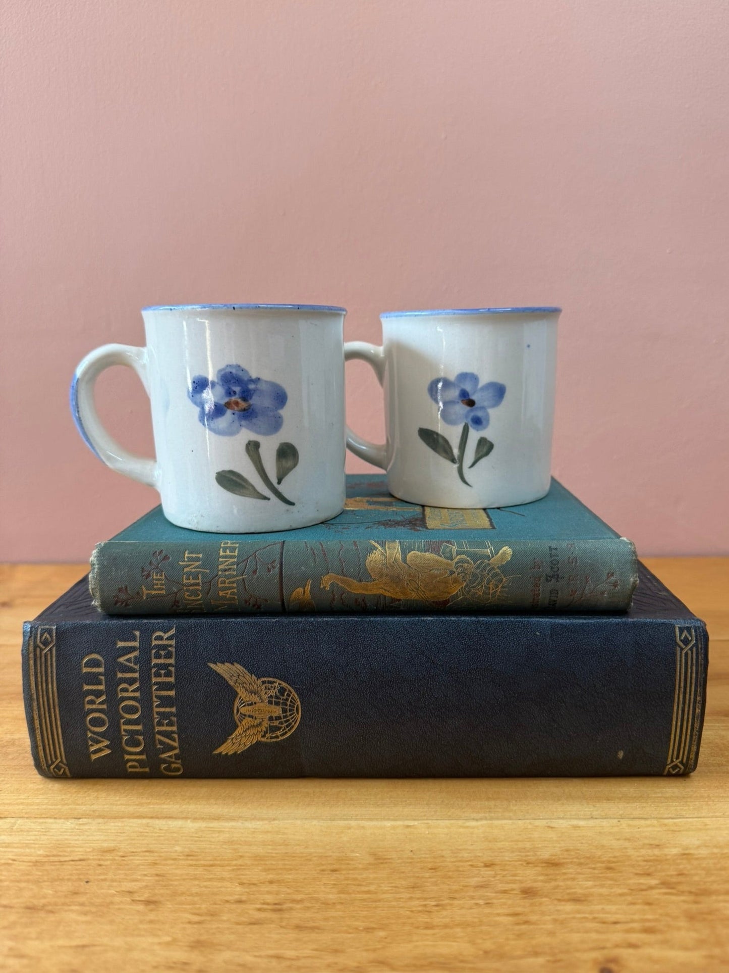 Pair of Blue and Green Ceramic Wildflower Mugs