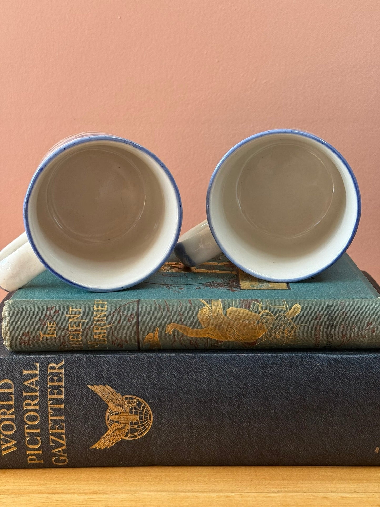 Pair of Blue and Green Ceramic Wildflower Mugs