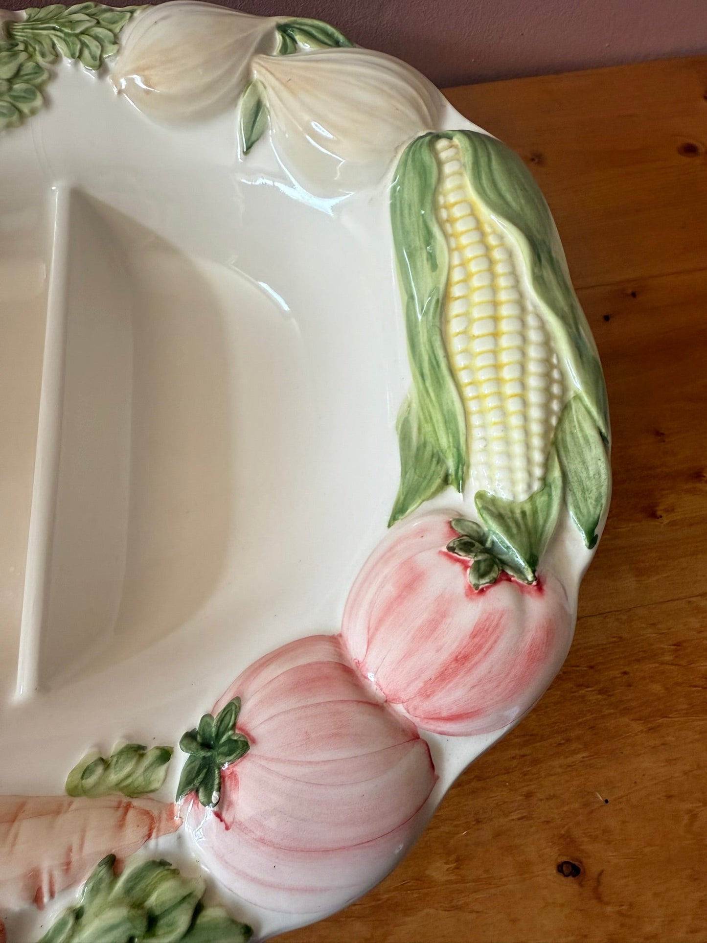Large Embossed Ceramic Serving Dish w/ Vegetable Design