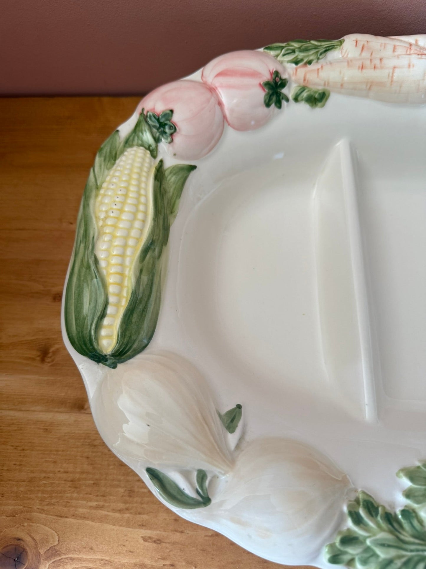 Large Embossed Ceramic Serving Dish w/ Vegetable Design