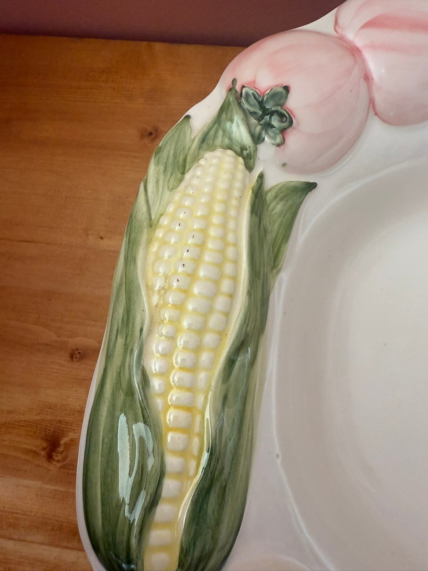 Large Embossed Ceramic Serving Dish w/ Vegetable Design