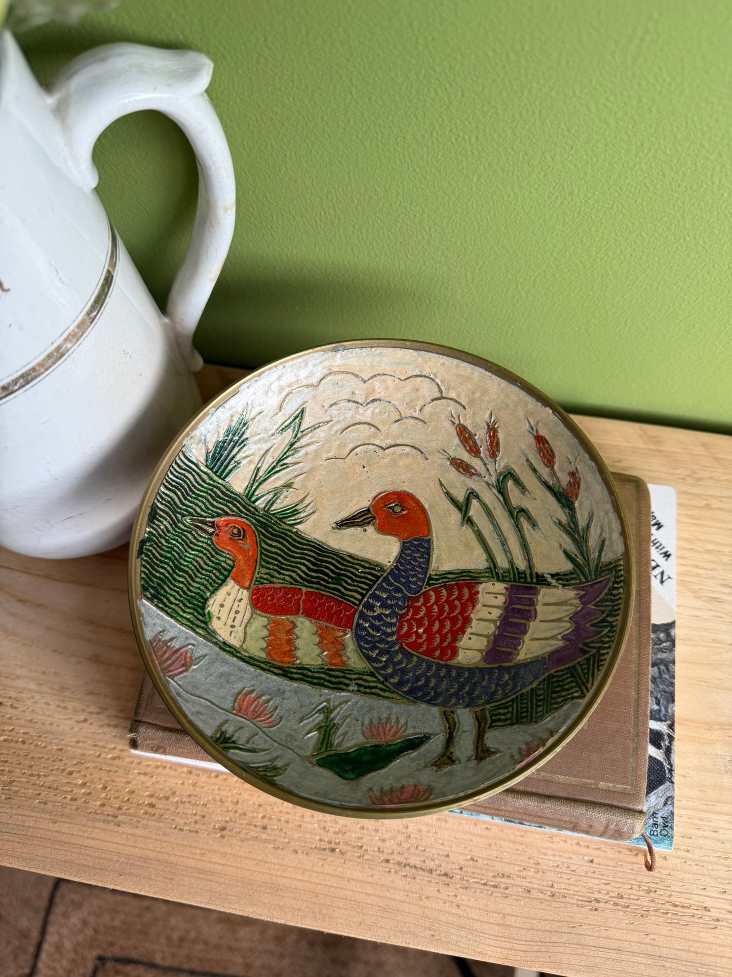 Cloisonné Brass Trinket Bowl / Dish - Duck Design